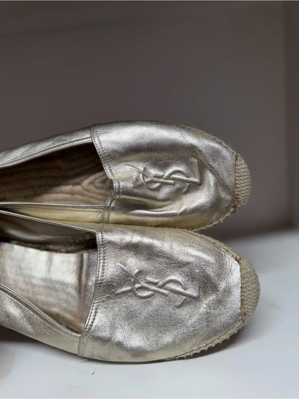 Saint Laurent Metallic Champagne Espadrille Flats